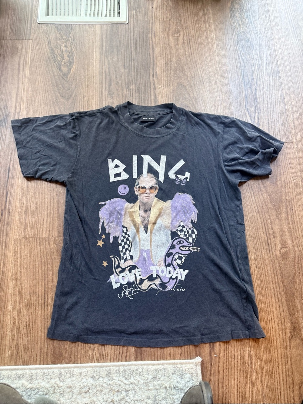 ANINE BING Lili Tee x Elton John Terry O’Neill Black Graphic T-Shirt Size Small